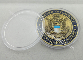 le fer/laiton/cuivre faits sur commande du commerce 3D attribue la pièce de monnaie avec la boîte en plastique claire