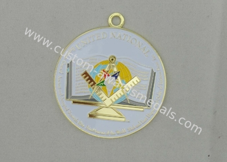 La médaille en alliage de zinc d'émail de franc-maçons de dos plat avec en alliage de zinc moulage mécanique sous pression, placage à l'or
