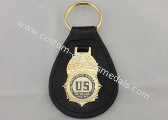 Keychains en cuir personnalisé par laiton avec le placage à l'or, chaîne principale de cuir d'agent des USA